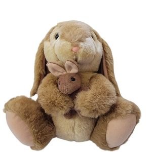 Brown Bunny Rabbit Holding Baby Bunny Rabbit Plush